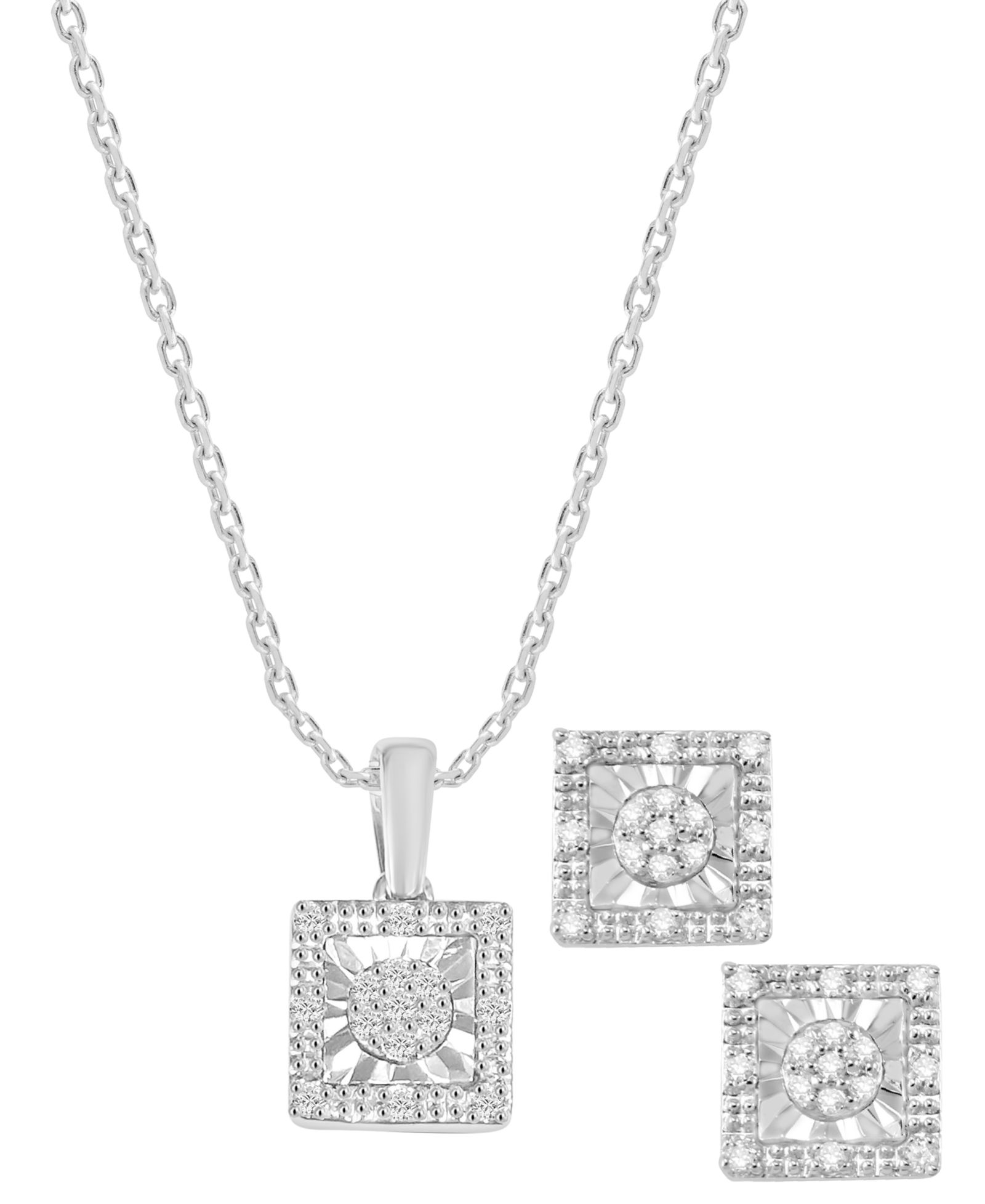 Macy's 2-Pc.Diamond Pendant and Earrings Set (1/5 ct. t.w.) in Sterling Silver
