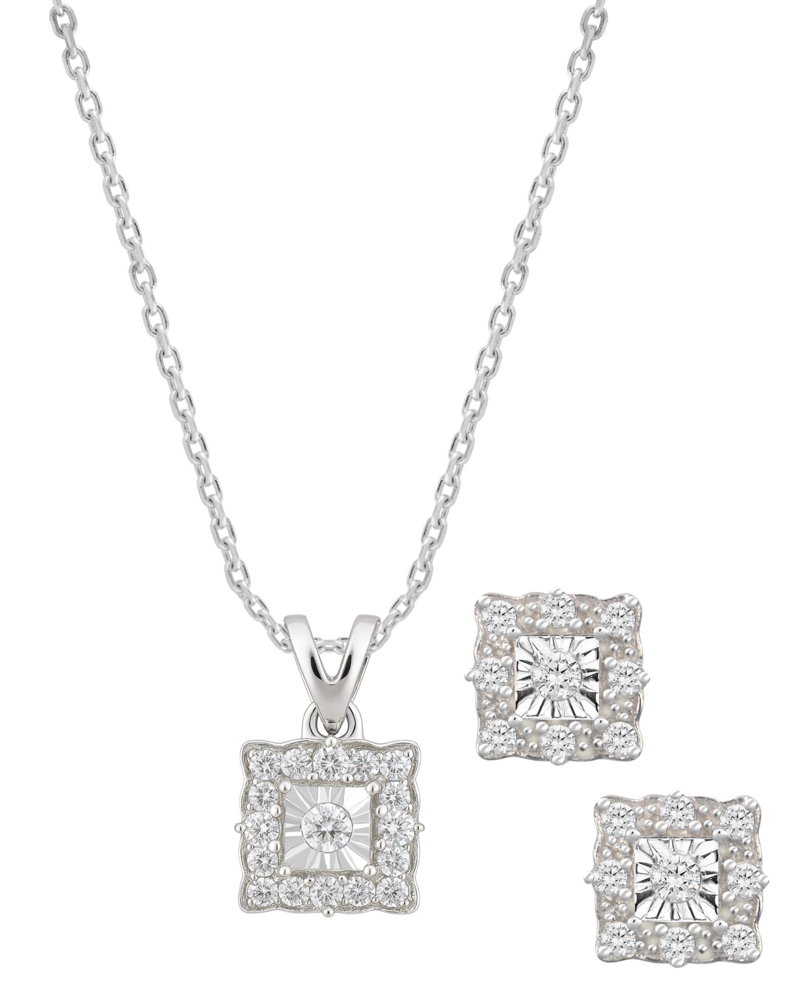 Набор из 2-х бриллиантовых колье и серег Macy's в Sterling Silver
