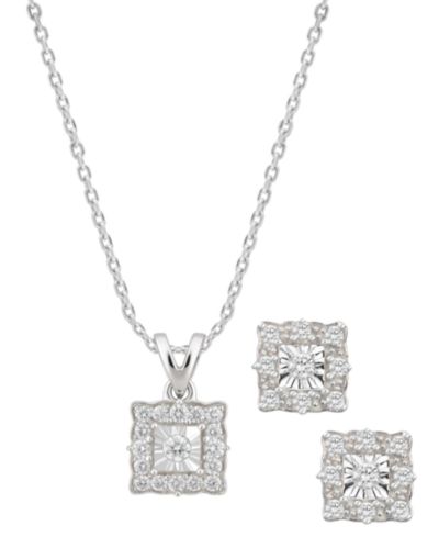 Набор из 2-х бриллиантовых колье и серег Macy's в Sterling Silver