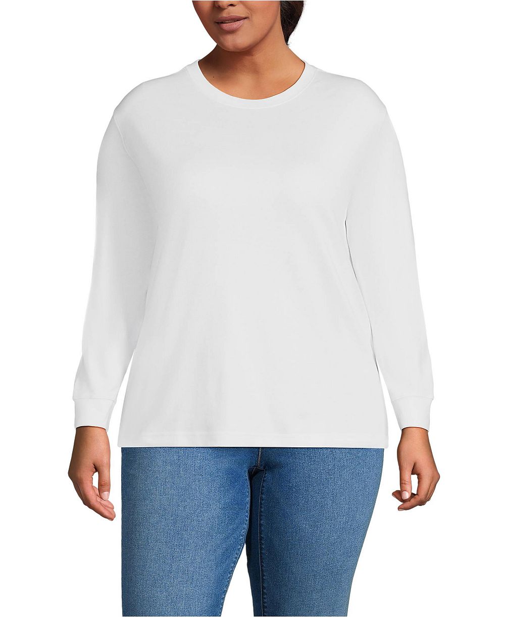 Lands' End Plus Size Cotton Relaxed Long Sleeve Crew Neck