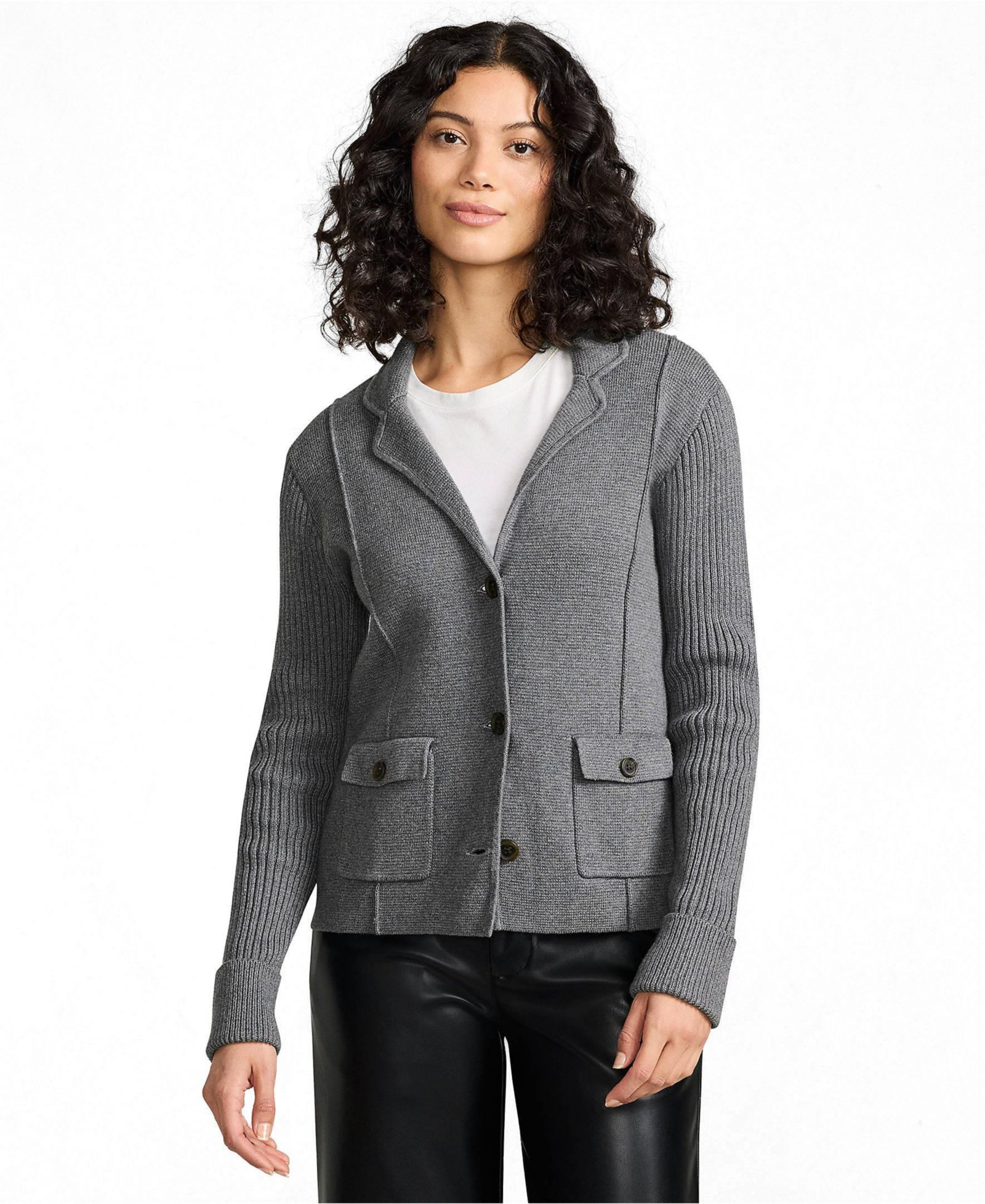 Lands' End Women's Drifter Ribbed Collared Blazer Sweater