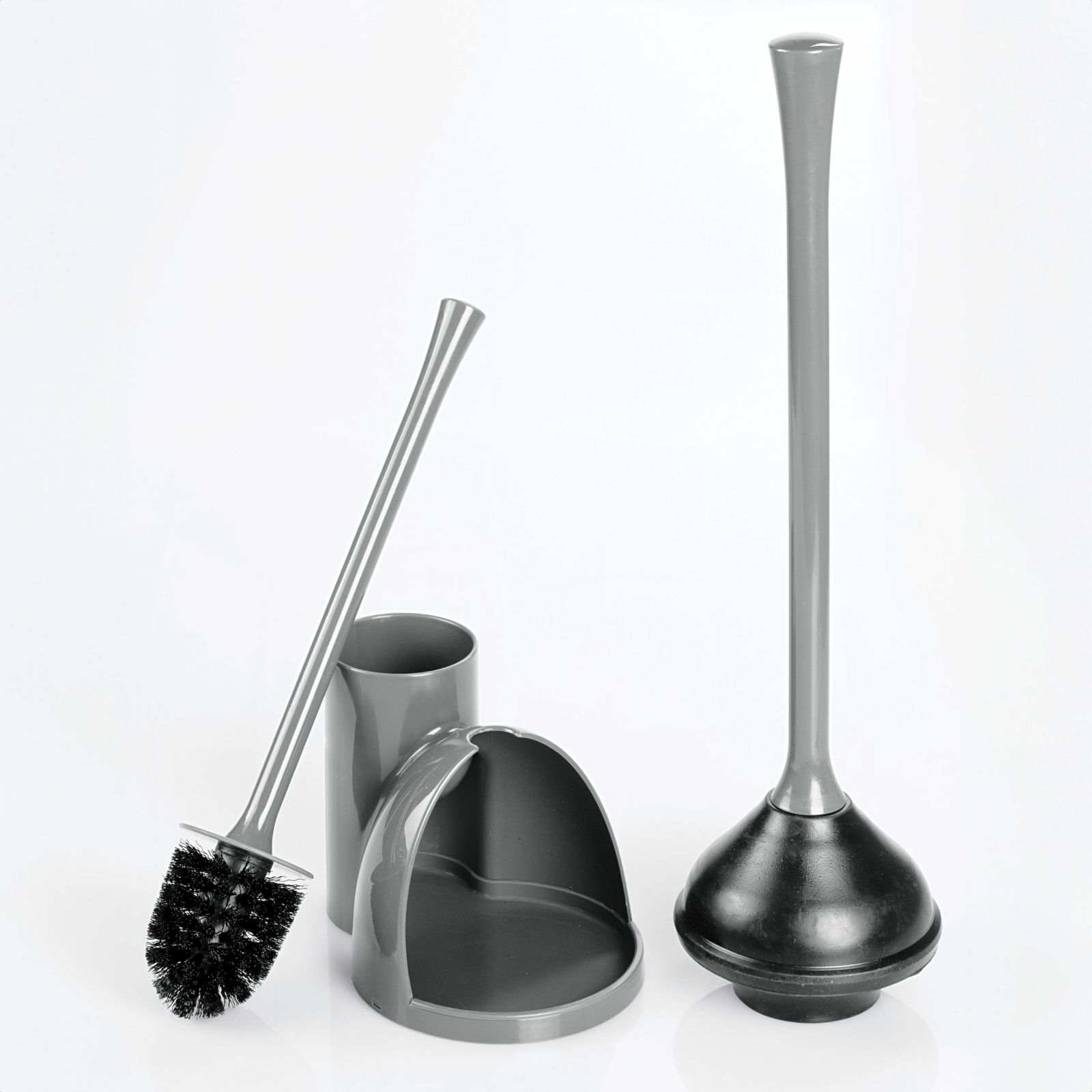 iDesign Compact Toilet Brush and Plunger Set - Gray