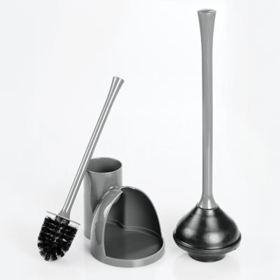 iDesign Compact Toilet Brush and Plunger Set - Gray