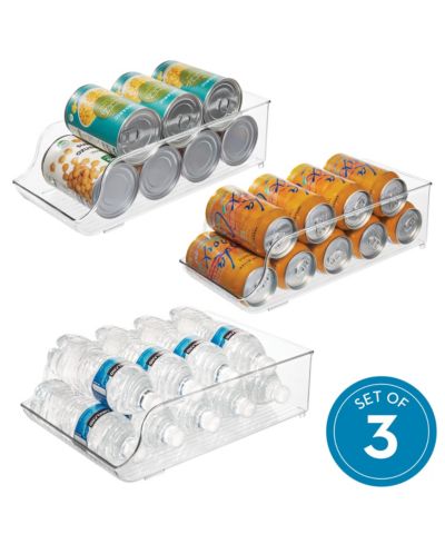 iDesign Clear Set of 3 Water Bottle Organizer and Soda Can Dispenser