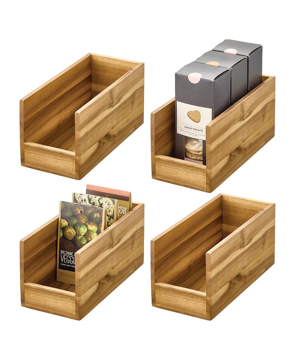 iDesign Acacia Wood Open-Front Pantry Bin - Set of 4 - Natural