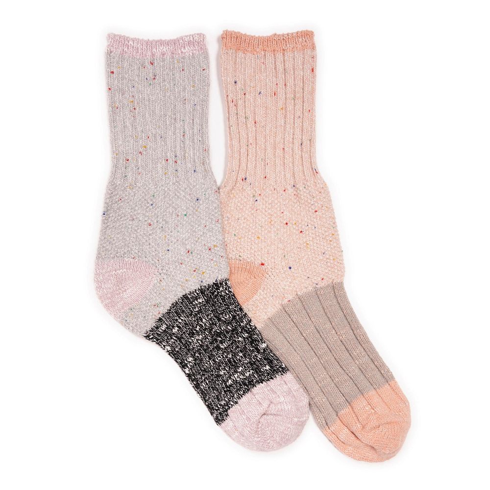 MUK LUKS Women's 2 Pair Pack Single Layer Color block Texture Socks