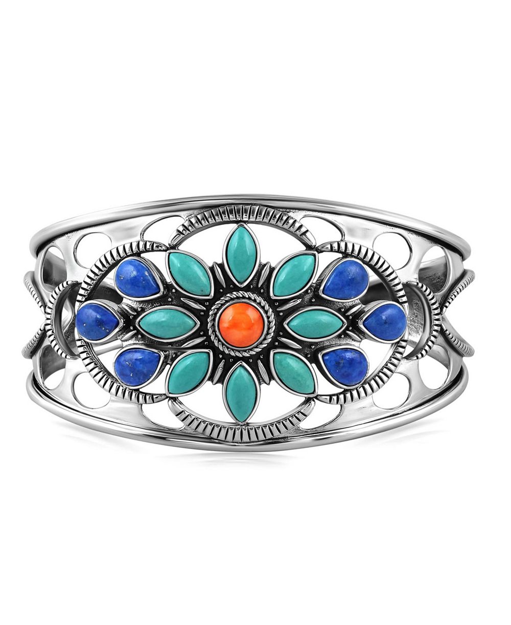 American West Jewelry Sterling Multi Gemstone Bold Cluster Cuff, Size