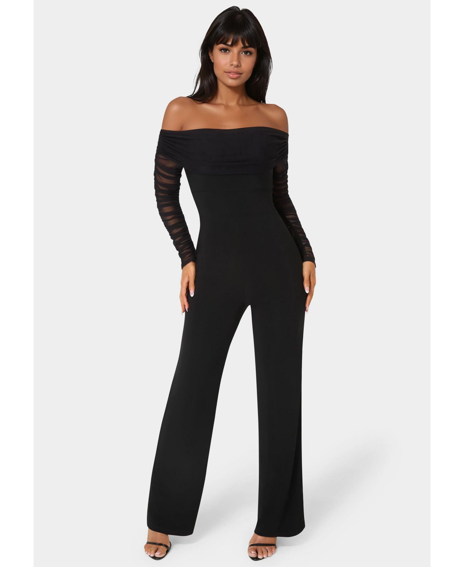 Bebe Women's Off Shoulder Ruched Jumpsuit