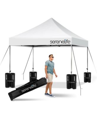 Pop Up Canopy Tent 10x10 - Commercial Instant Shelter Foldable/Collapsible Sun Shade Canopy Pop Up Tent w/Waterproof Tent Top, Portable Carry Bag & Sand Bag - SereneLife SLGZ10W (White)