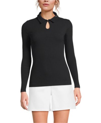 Женский топ Lands' End Long Sleeve Pointelle Rib Keyhole Polo