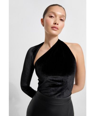 Marcella Women's Manhattan Stretch Velvet One-Shoulder Long-Sleeve Fitted Evening Top