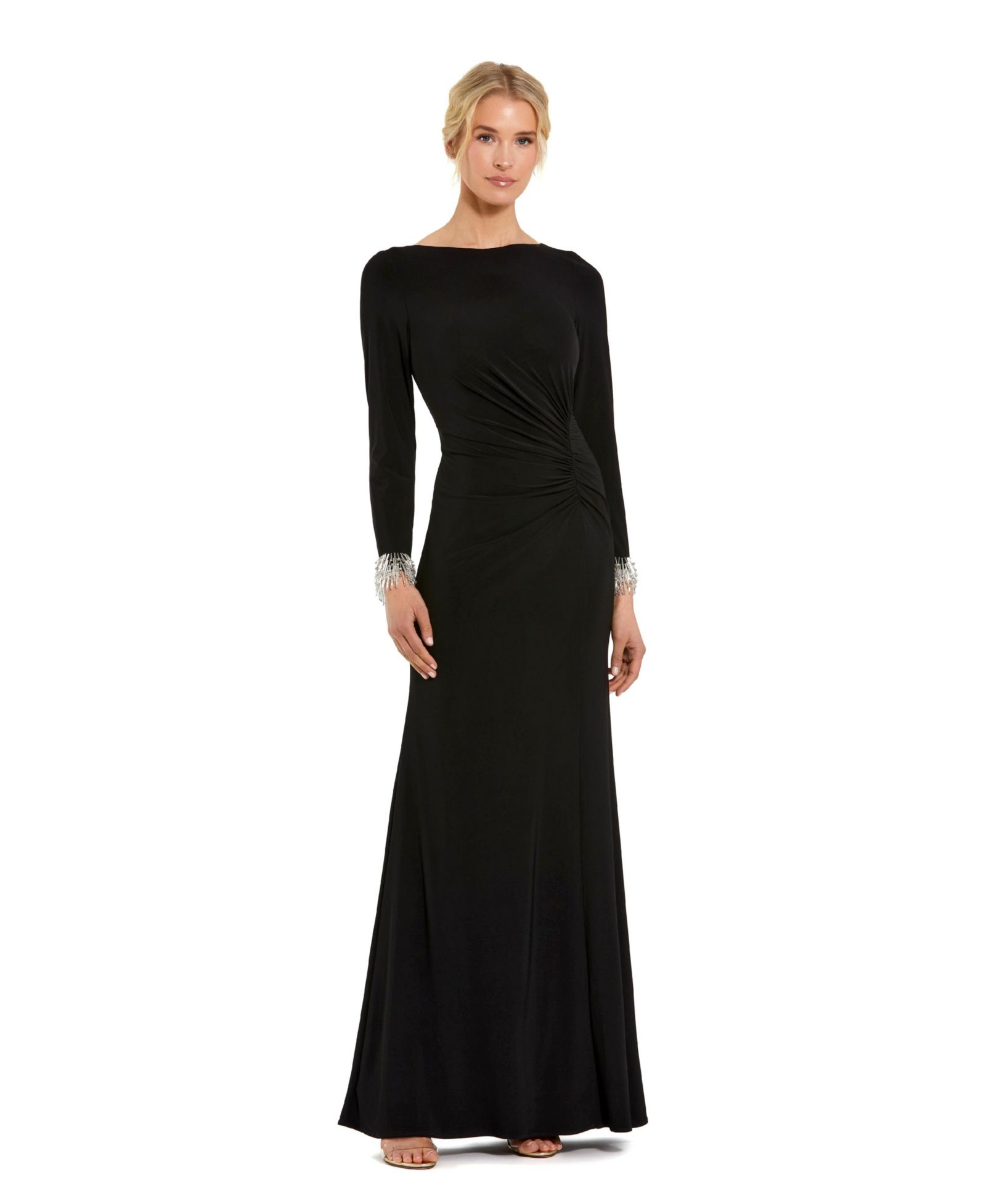 Mac Duggal Women'sLong Sleeve Jersey Gown With Beaded Cuff Sleeves