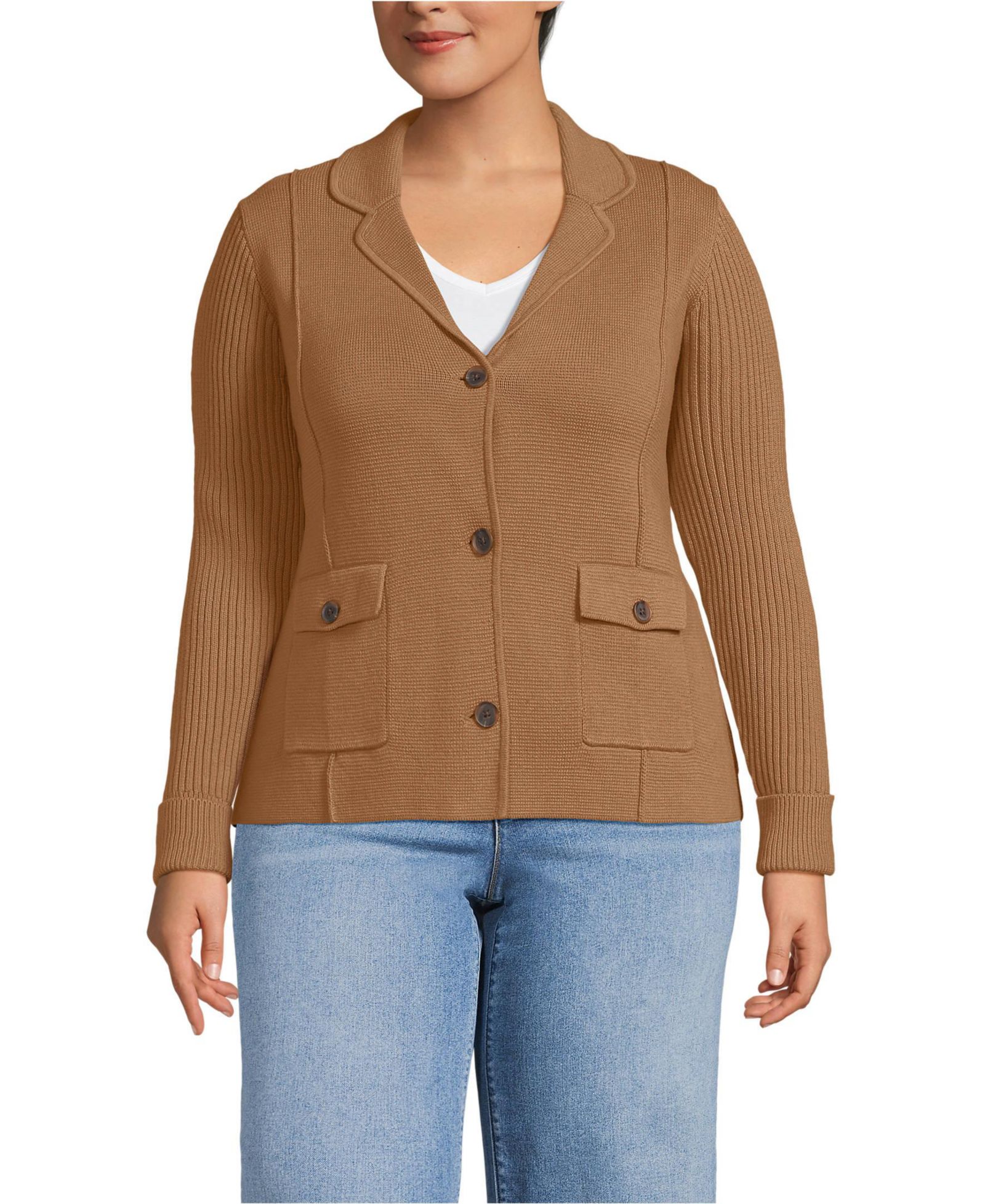 Женский блейзер-свитер Lands' End Plus Size Drifter Ribbed Collared