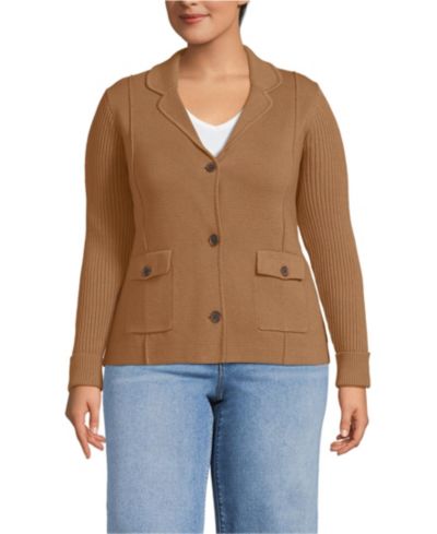 Женский блейзер-свитер Lands' End Plus Size Drifter Ribbed Collared