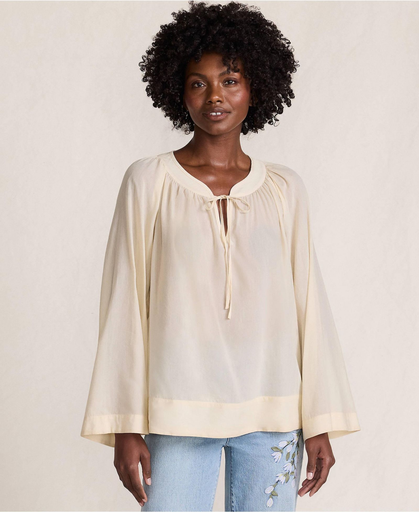 Lands' End Women's Voile Tie Neck Poet Blouse