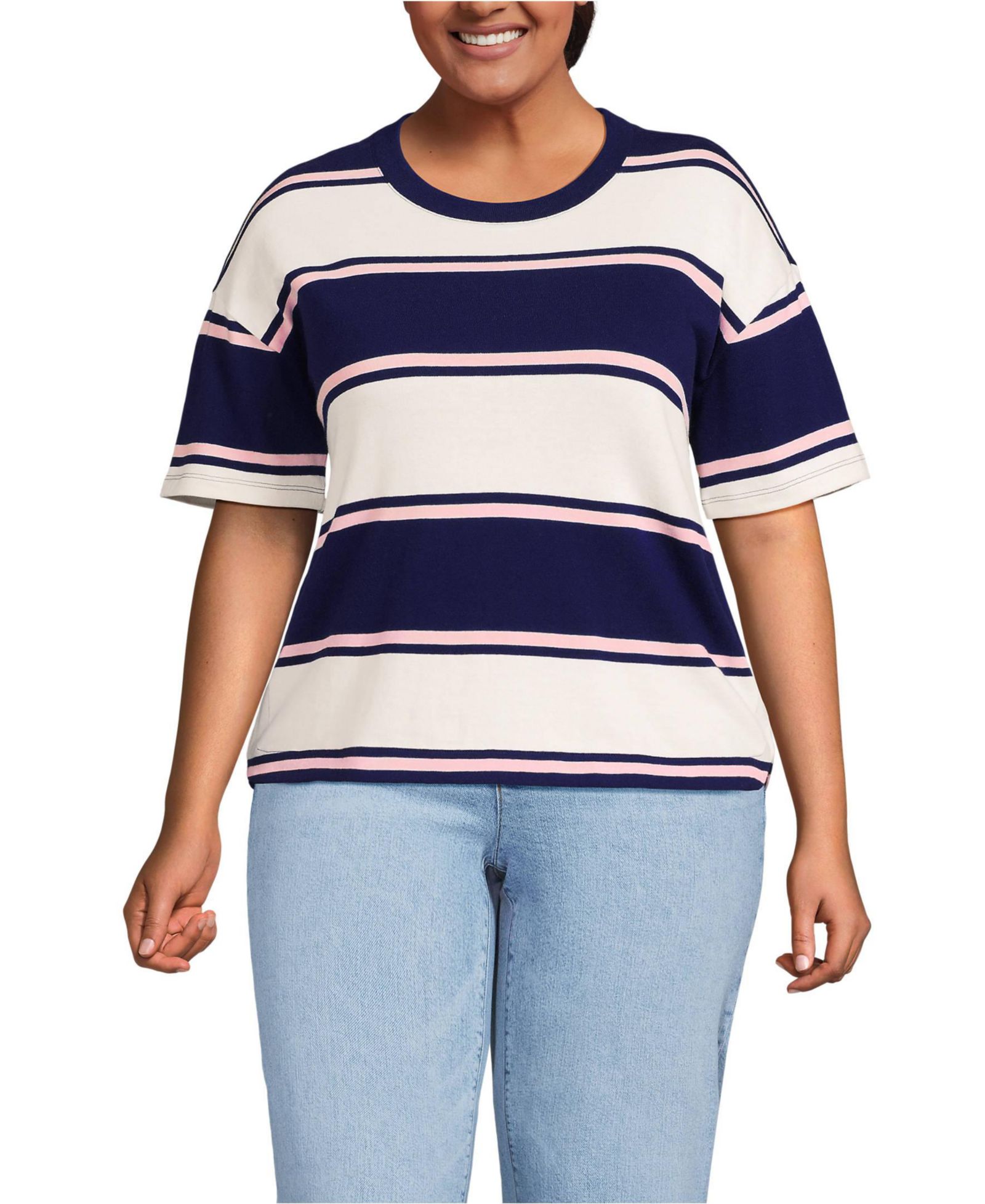 Lands' End Women's Plus Size Short Sleeve Mariner T-Shirt