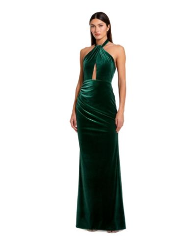 Mac Duggal Женское вечернее платье из бархата с открытой спиной и драпировкой и перекрученным воротником