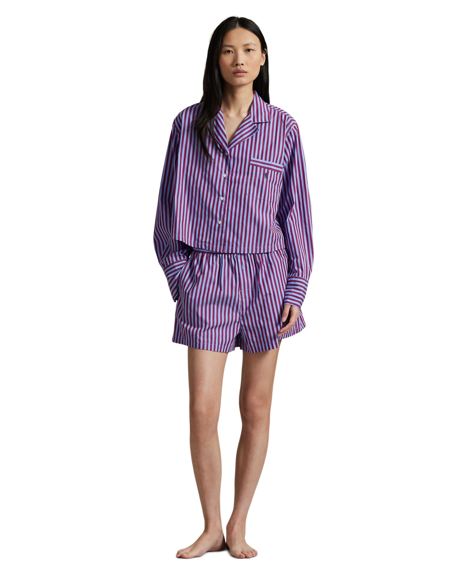 Polo Ralph Lauren Women's 2-Piece Cropped Shirt and Boxer Shorts Pajama Set