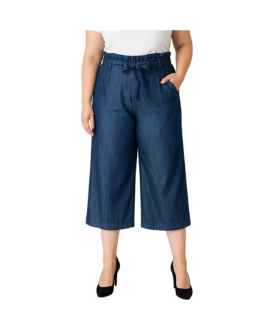 Standards & Practices Plus Size Paper Bag Waist Tencel Wide Leg Cropped Pants