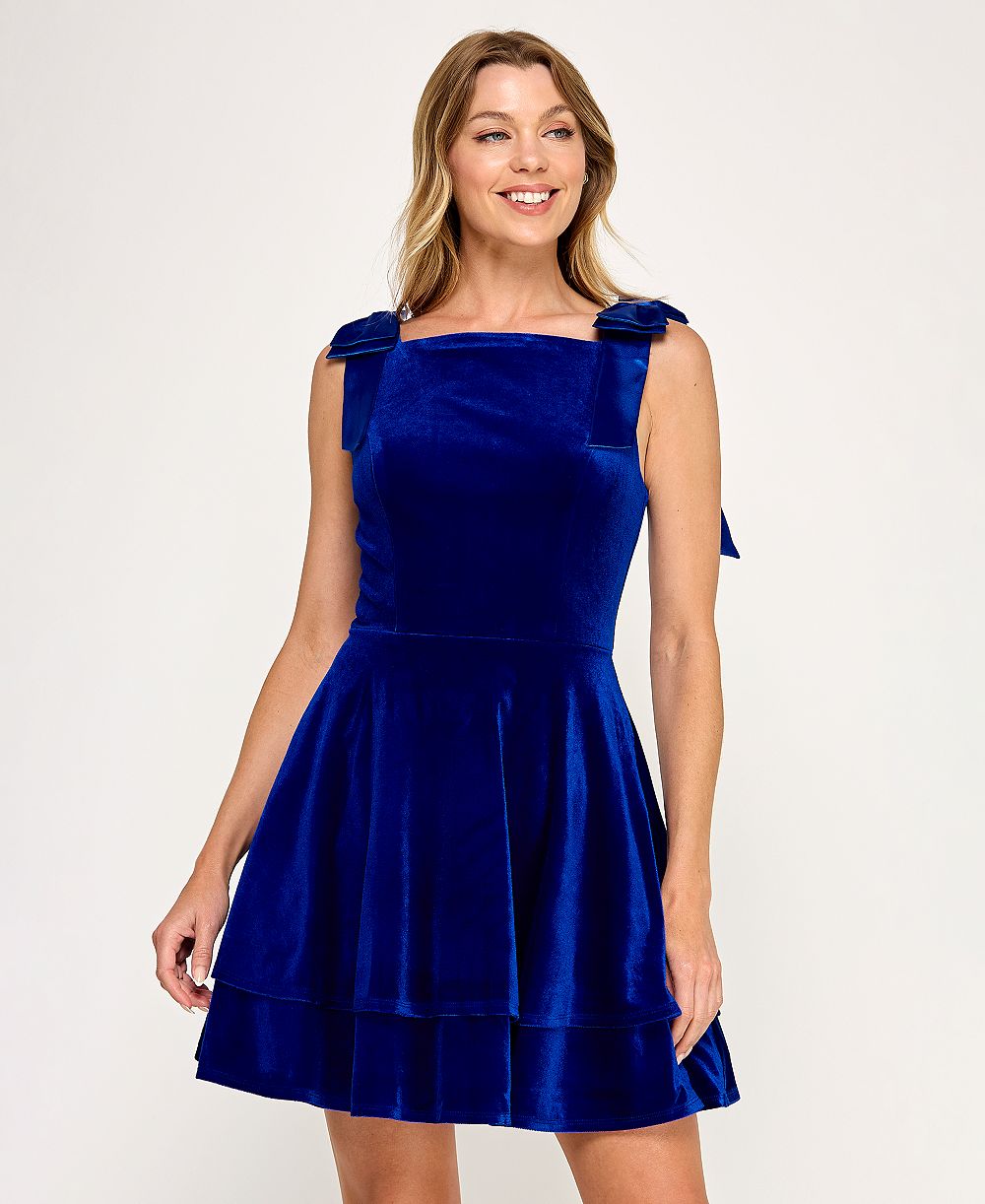 City Studios Juniors' Square Neck Shoulder Bow Dress