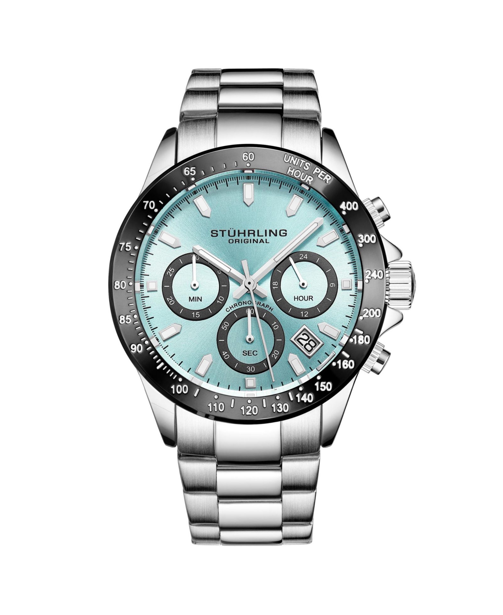 Мужские кварцевые часы Stuhrling 3960 Chronograph с голубым циферблатом и стальным браслетом