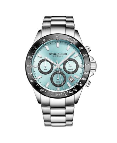Мужские кварцевые часы Stuhrling 3960 Chronograph с голубым циферблатом и стальным браслетом