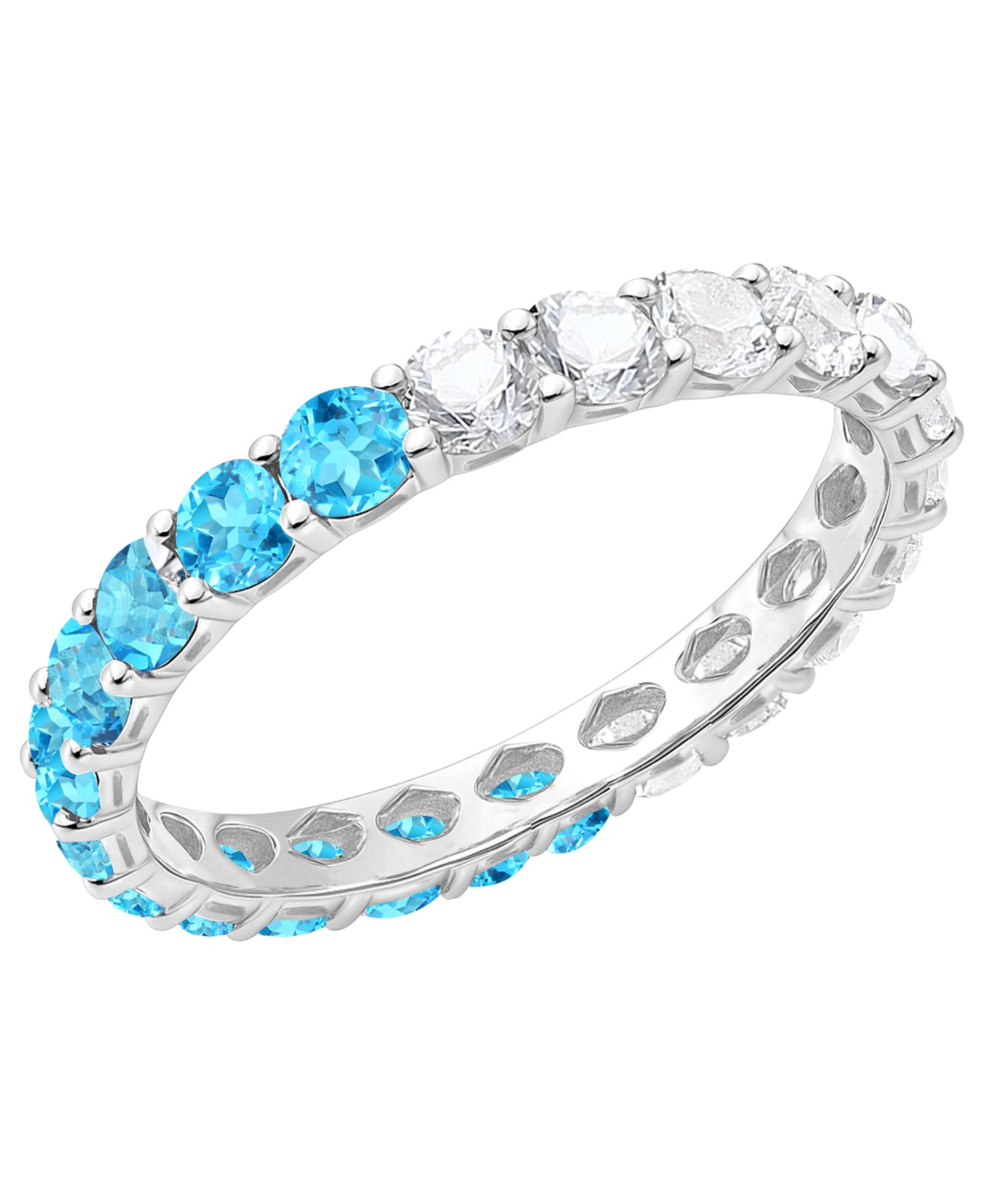 Macy's Blue Topaz (1 ct. t.w.) and Lab-Grown White Sapphire (1 ct. t.w.) Band Ring in Sterling Silver