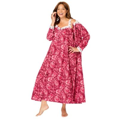Only Neccessities Plus Size Only Necessities Long 2-Piece Cabbage-Rose Peignoir Set