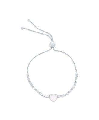 Sterling , Heart MOP Center, CZ Bolo Bracelet
