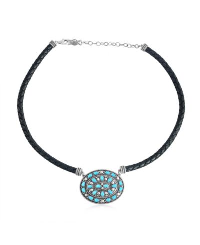Колье American West Jewelry Sterling Kingman Oval Pendant Leather Necklace, 17 to