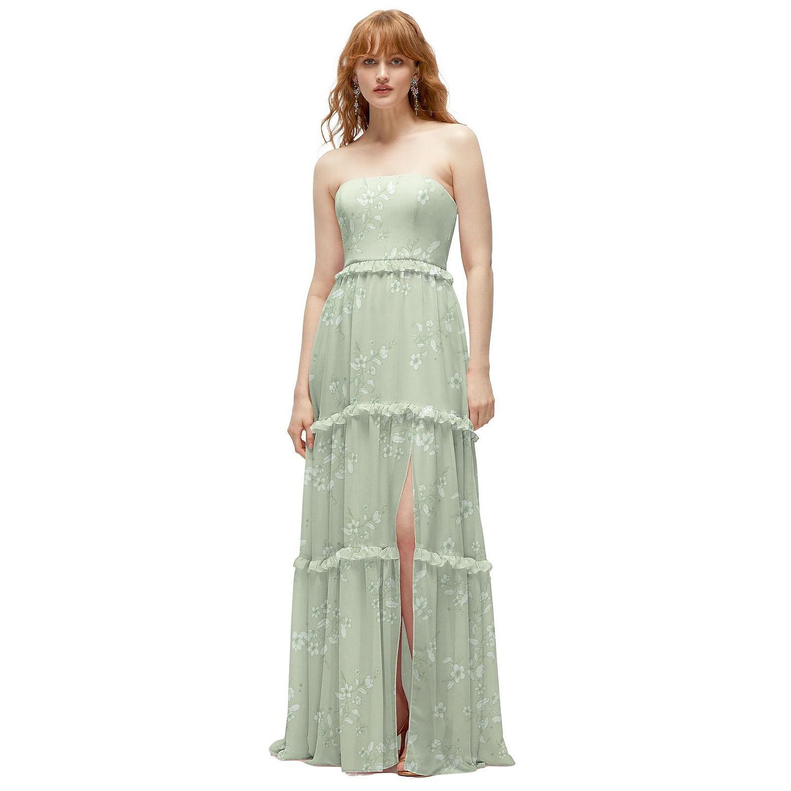 After Six Strapless Chiffon Maxi Dress with Tiered Micro Ruffle Full Skirt