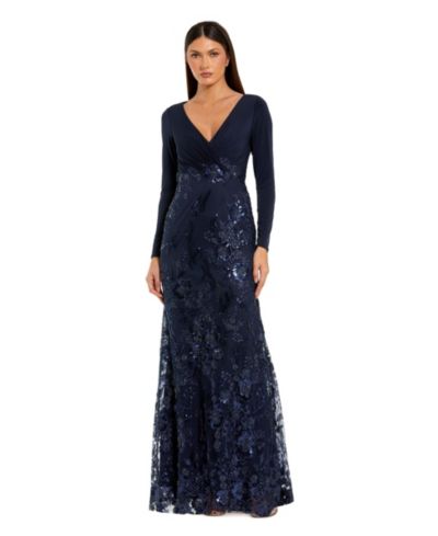 Mac Duggal вечернее платье с украшениями, длинный рукав, крой Trumpet
