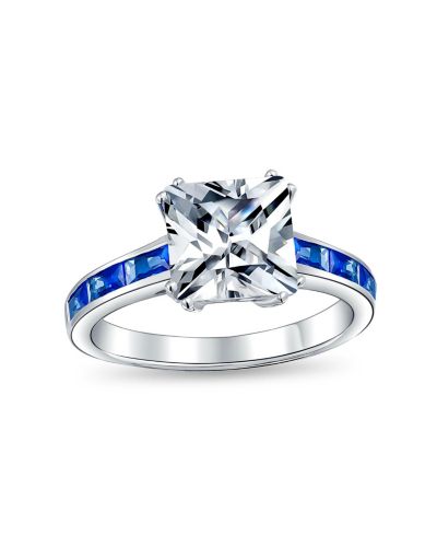 Bling Jewelry 3CT CZ Princess Cut Engagement Ring Cubic Zirconia Blue Channel Set Baguette Band Sterling Silver