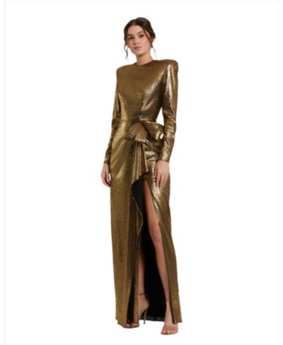 Mac Duggal Женский Metallic Jersey Long Sleeve Gown With Bow