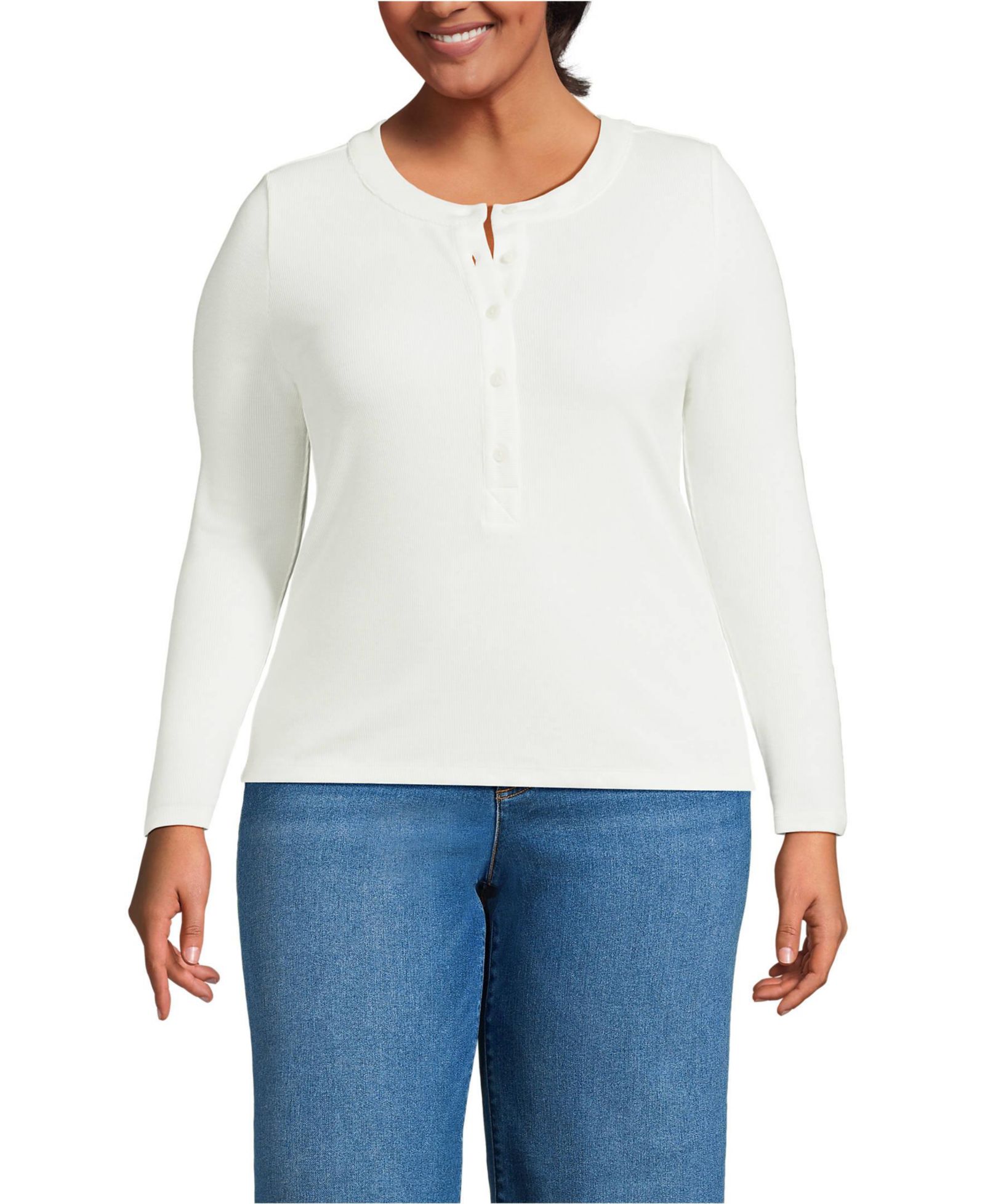 Женская футболка Lands' End Plus Size Drapey Rib Fitted Long Sleeve Henley