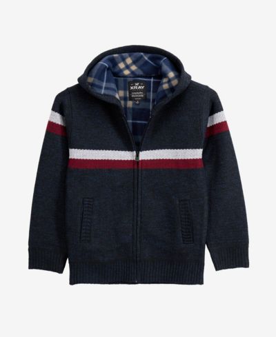 XRAY Boy's Fleece Lined Full Zip Hooded Knit Sweater Size 4-18