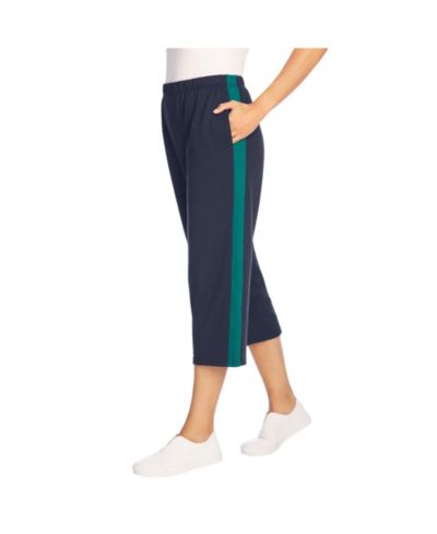 Woman Within Women's Plus Size Side-Stripe Cotton French Terry Capri