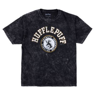 Harry Potter Men's Hufflepuff Varsity Black Vintage Mineral Wash Crew Neck Short Sleeve T-shirt-XXL