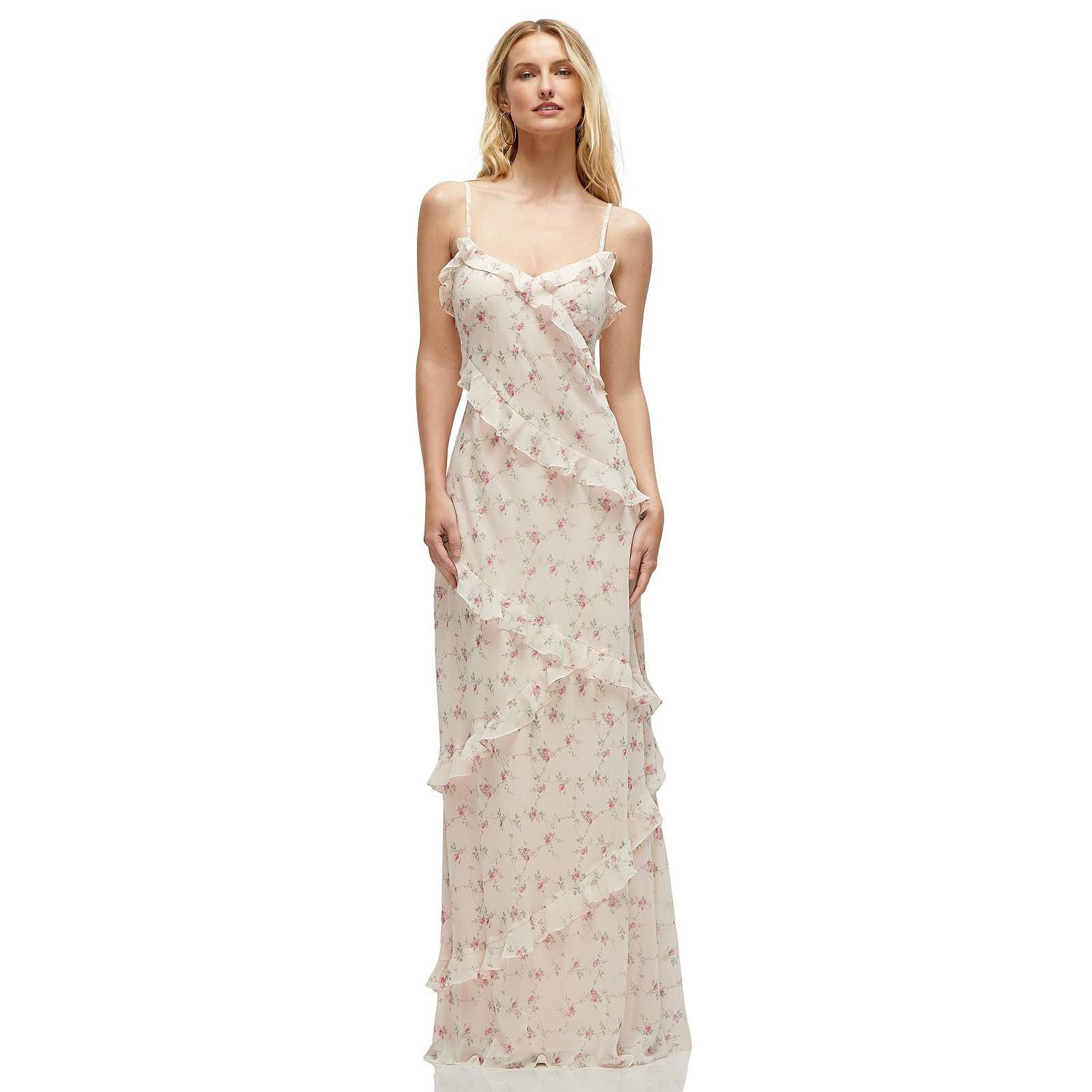 Dessy Collection Women's Asymmetrical Ruffle Chiffon Bias Slip Maxi Dress