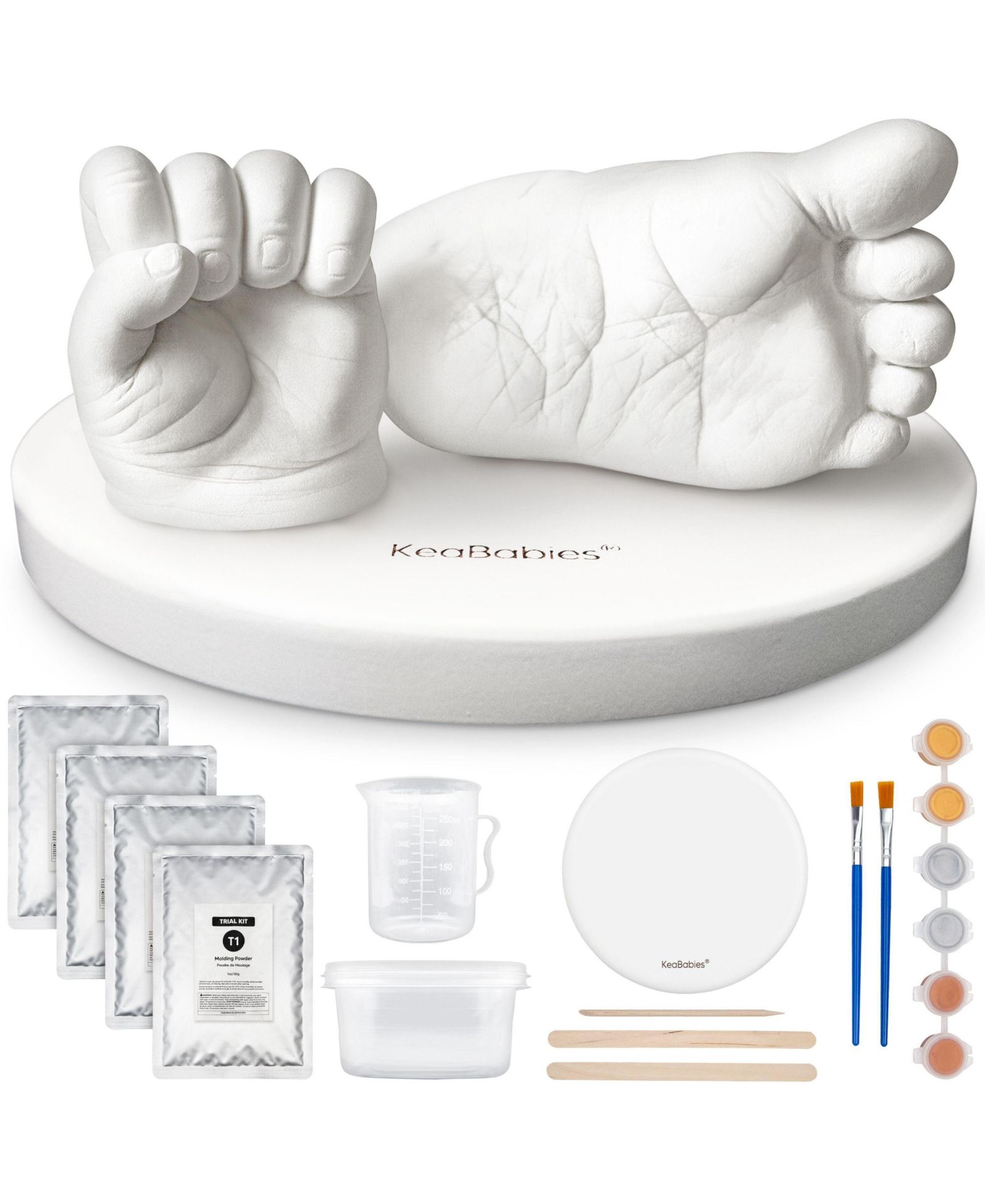 KeaBabies Reve Baby Casting Kit Hands and Feet Mold, 3D Baby Hand Casting Kit 0-9 Months with Wood Base, BPA-Free Baby Keepsake