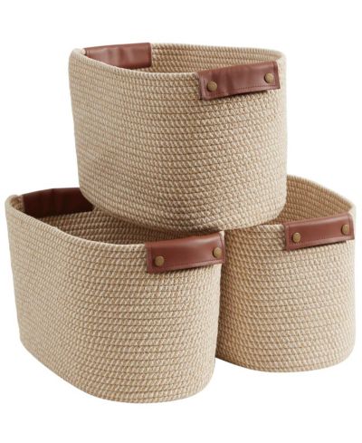 Ornavo Home 3 Pack Cotton Rope Shelf Storage Basket with Handles