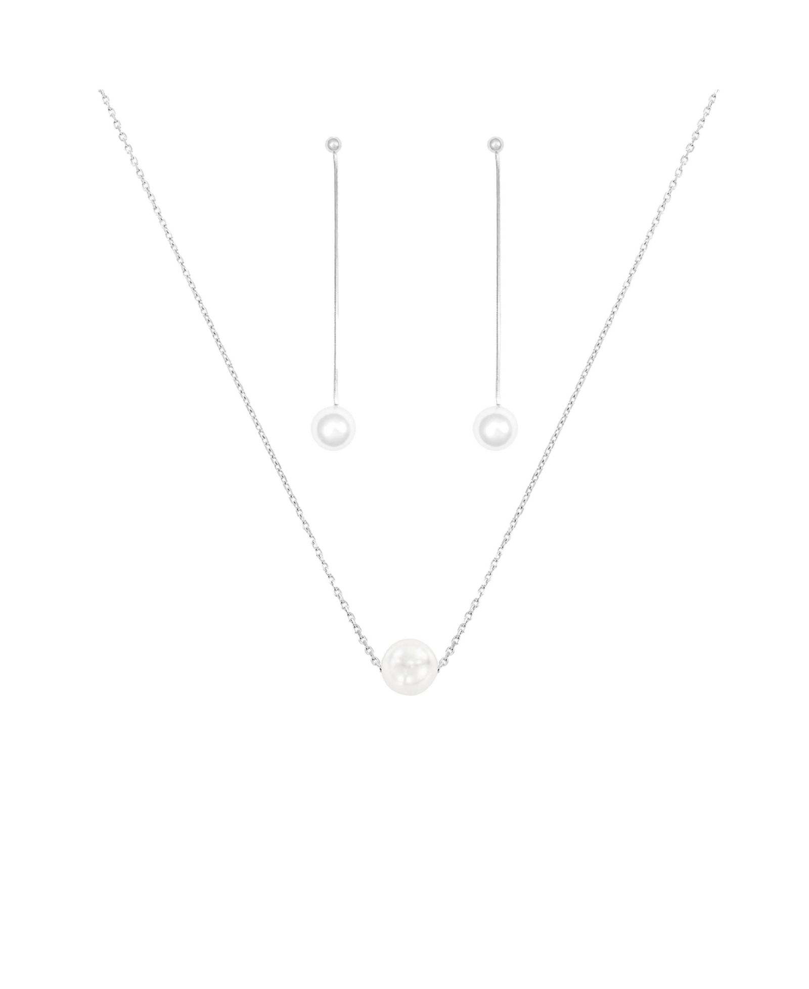 Набор из ожерелья и серег Bearfruit Jewelry Sterling Plated Abby Single Cultured Pearl Minimalist