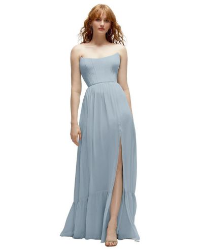 Dessy Collection Plus Size Strapless Cat-Eye Corset Maxi Dress with Ruffle Hem A-Line Skirt