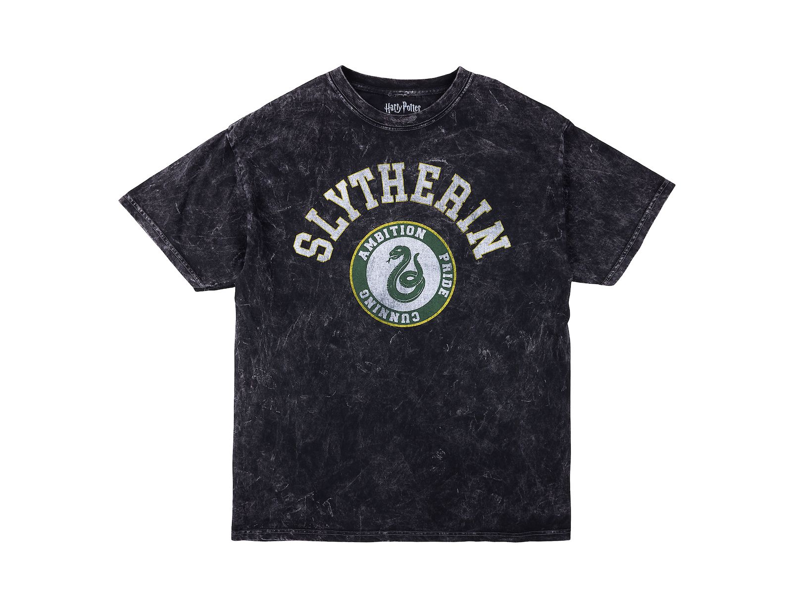 Harry Potter Men's Slytherin Varsity Black Vintage Mineral Wash Crew Neck Short Sleeve T-shirt-XXL