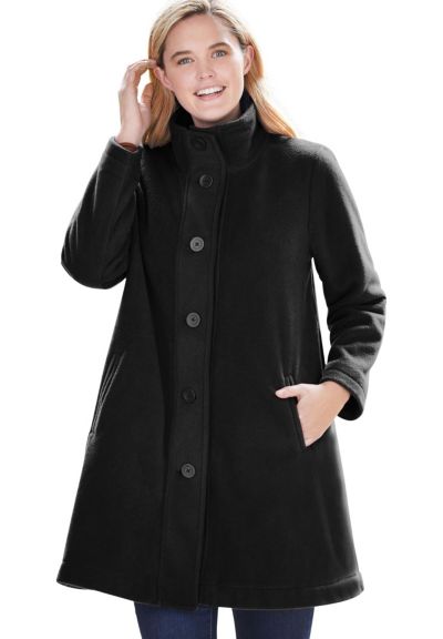 Woman Within Plus Size Fleece Swing Funnel-Neck Coat