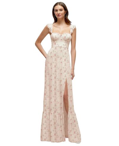 Dessy Collection Plus Size Ruffle Strap Chiffon Bustier Maxi Dress with Ruffle Hem A-Line Skirt