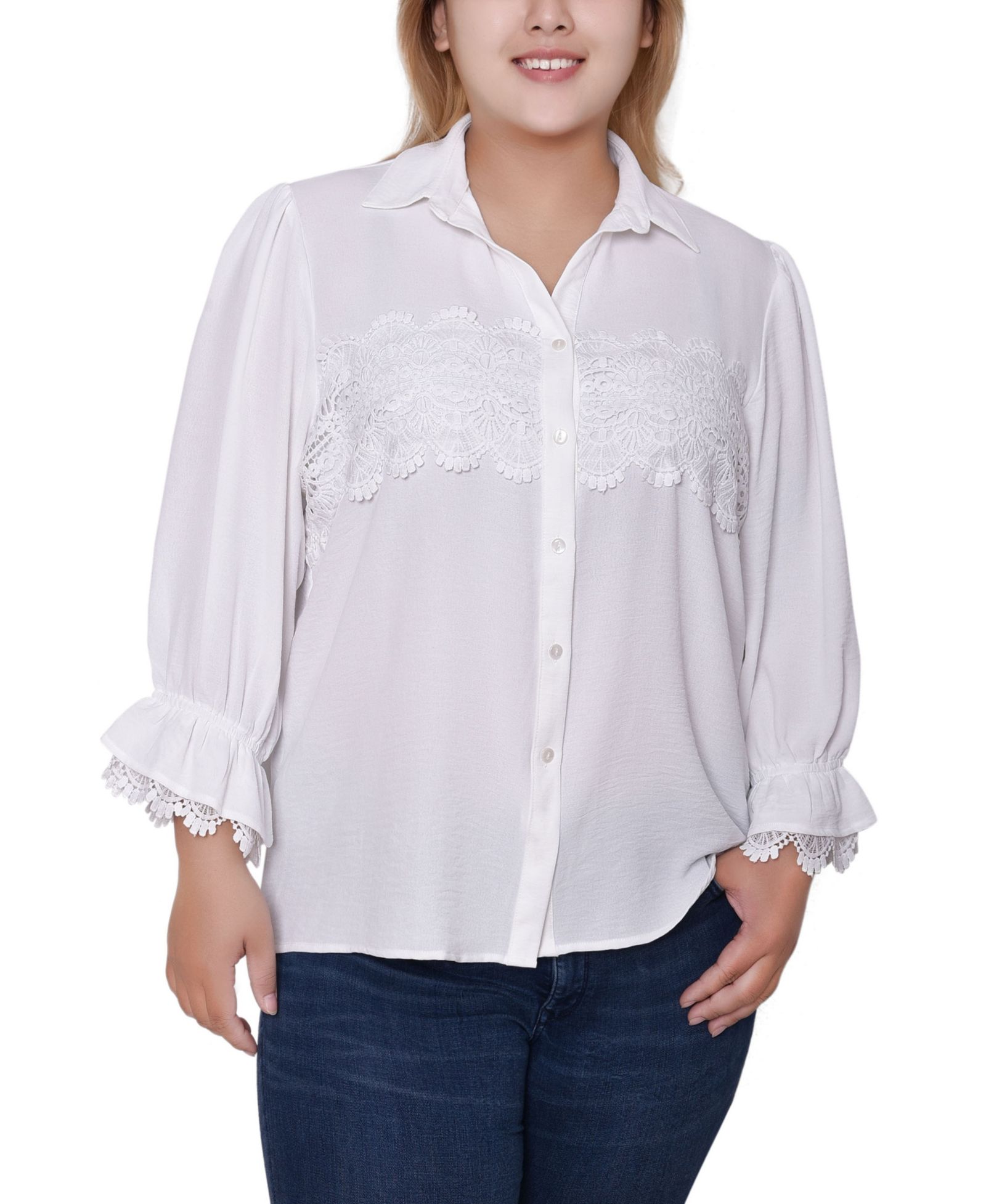 Блузка NY Collection Plus Size 3/4 Sleeve With Lace Details