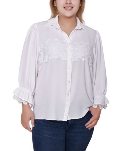 Блузка NY Collection Plus Size 3/4 Sleeve With Lace Details