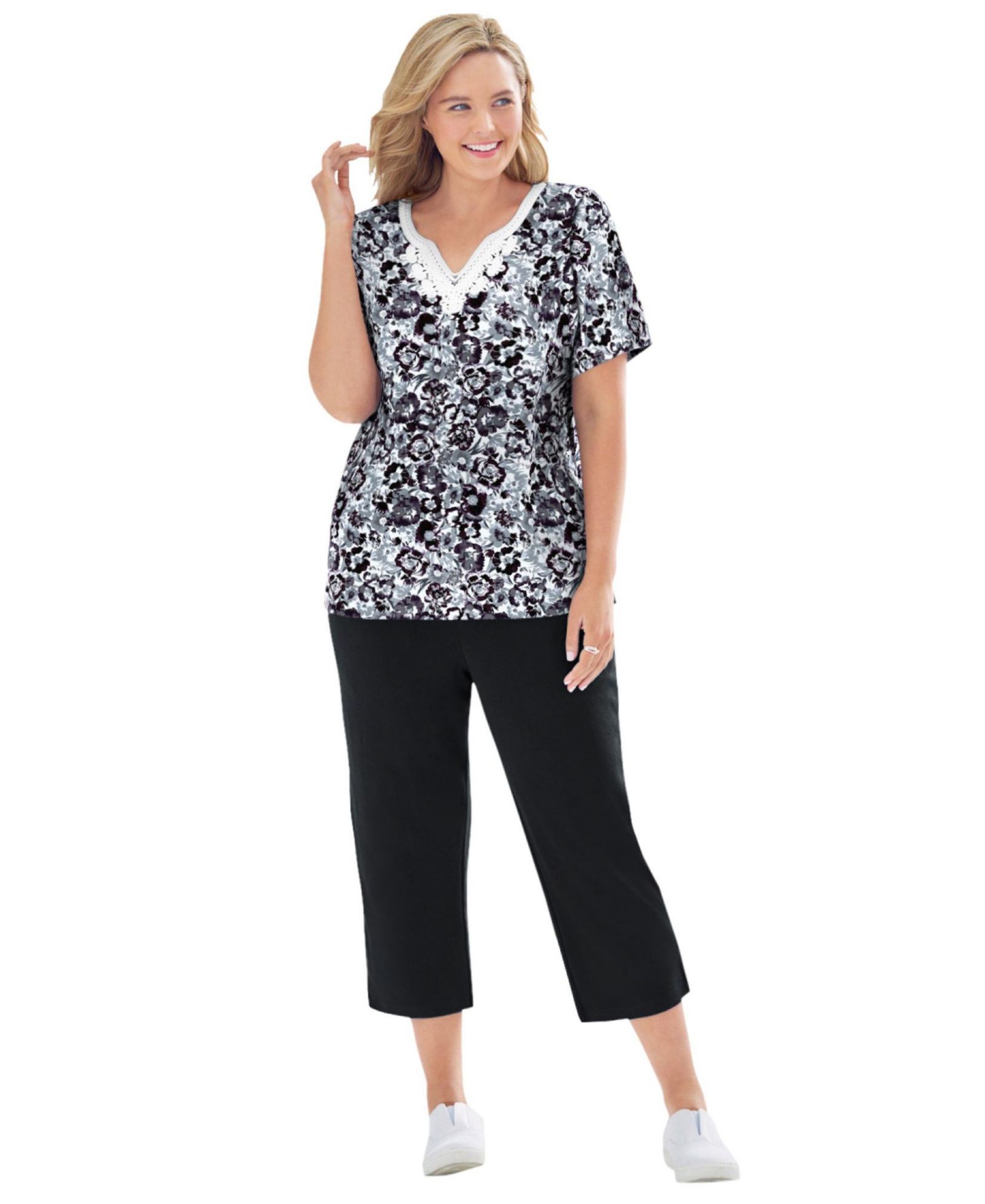 Woman Within Plus Size Within 2-Piece Tunic and Capri Set