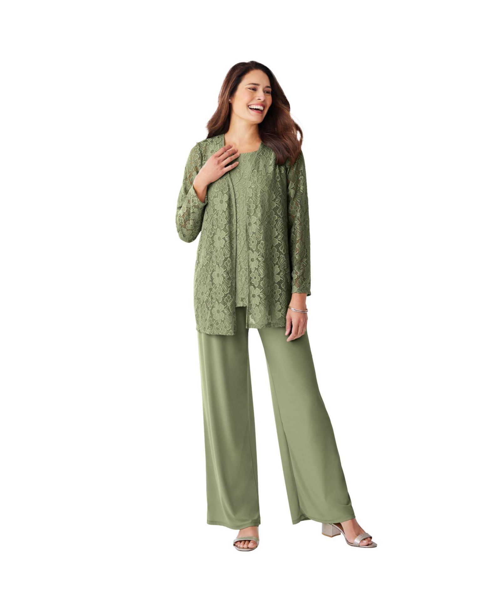 Woman Within Women's Within 3-piece Lace Jacket/Tank/Pant Set